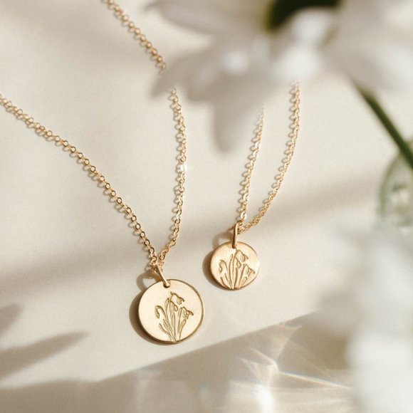 Snowdrop January Birth Flower Boho Charm Necklace - Picture 2 of 16